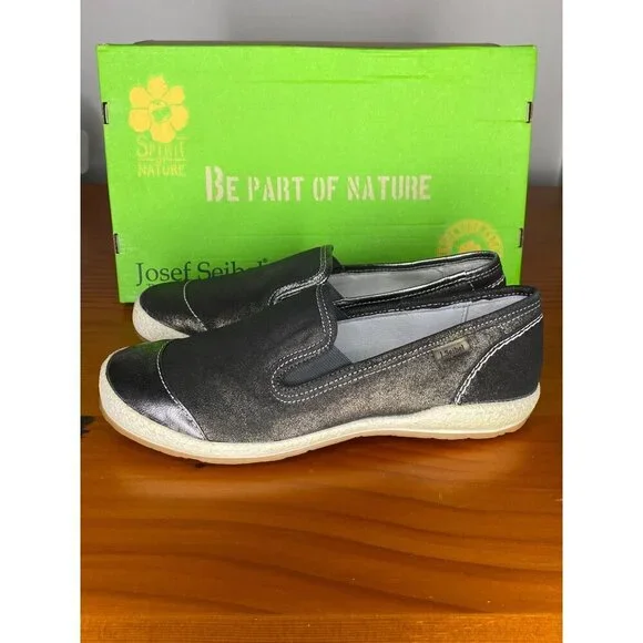 Josef Seibel Graphite Metallic Slip-On Leather Sneakers EU 37 / US 6. Comfort